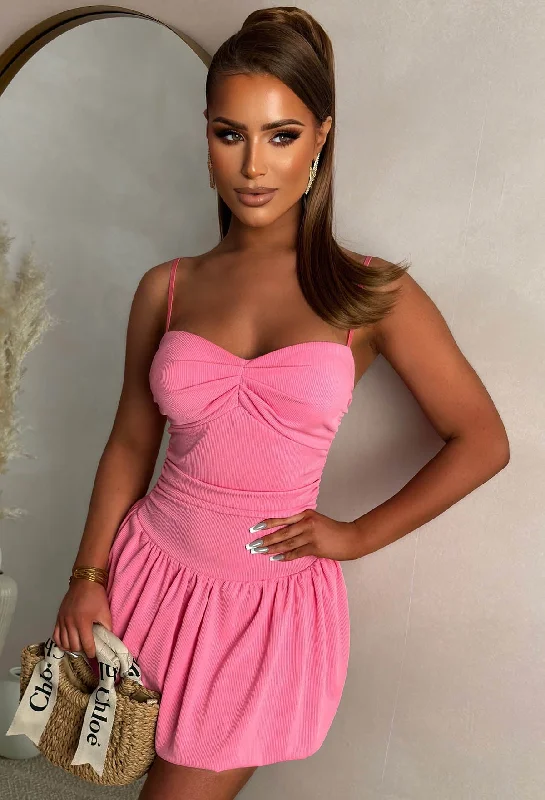 Ruffled mini dresses for a romantic touch Sunset Kisses Pink Padded Cup Mini Dress