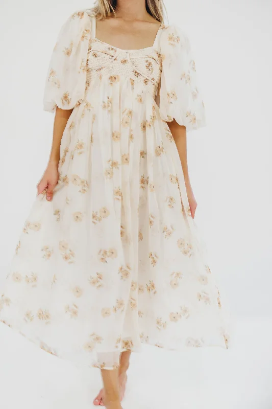 Midi dresses with halter necks for a stylish and comfortable option Harlow Maxi Dress in Taupe Floral - Bump Friendly & Inclusive Sizing (S-3XL)