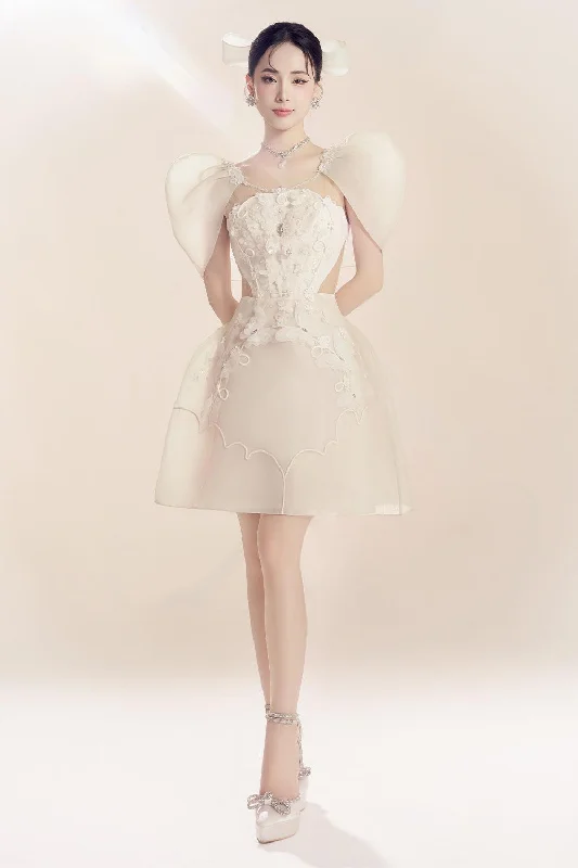 Mini dresses with pleated skirts for a classic look Moonlit A-line Cut-Out Organza Mini Dress Mini dresses with pleated skirts for a classic look Moonlit A-line Cut-Out Organza Mini Dress