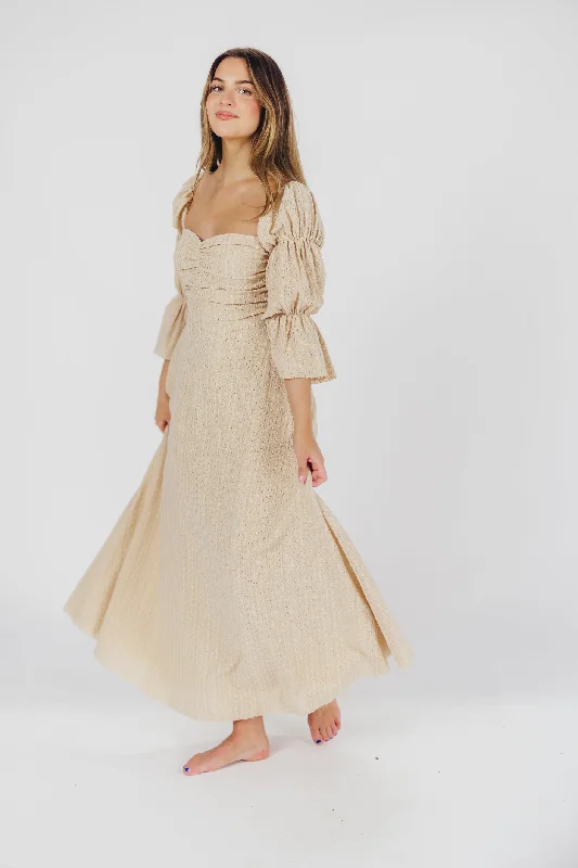 Wrap - style midi dresses in silk for a sophisticated office look Corrine Tiered Sleeve Maxi Dress with Pockets in Beige - Bump Friendly Wrap - style midi dresses in silk for a sophisticated office look Corrine Tiered Sleeve Maxi Dress with Pockets in Beige - Bump Friendly