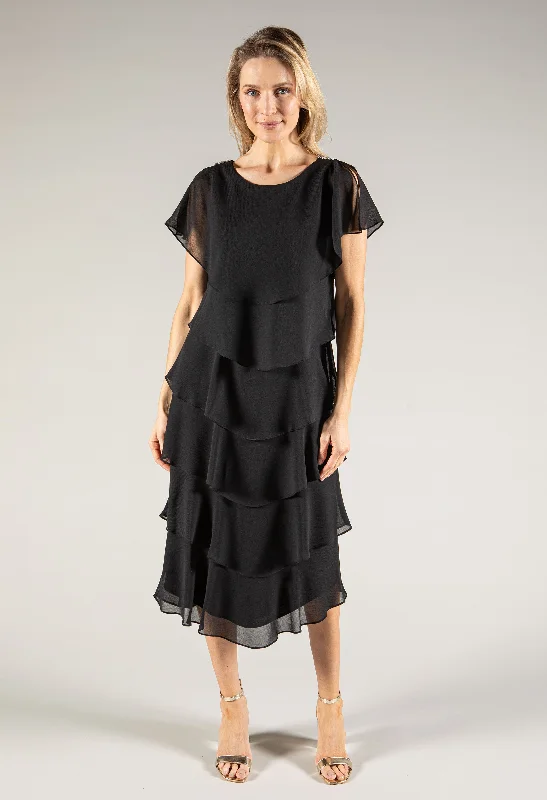 Midi dresses with button - down skirts for a unique and functional design Tiered Round Neckline Dress Midi dresses with button - down skirts for a unique and functional design Tiered Round Neckline Dress