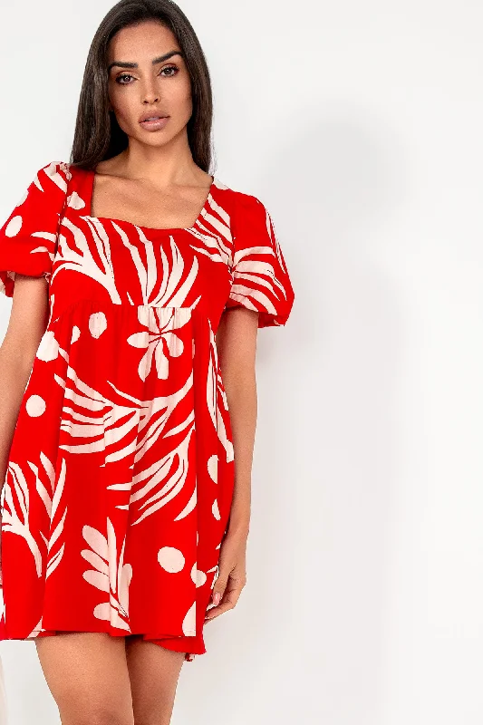 Ruffled mini dresses for a romantic touch Tatum Red Print Smock Dress