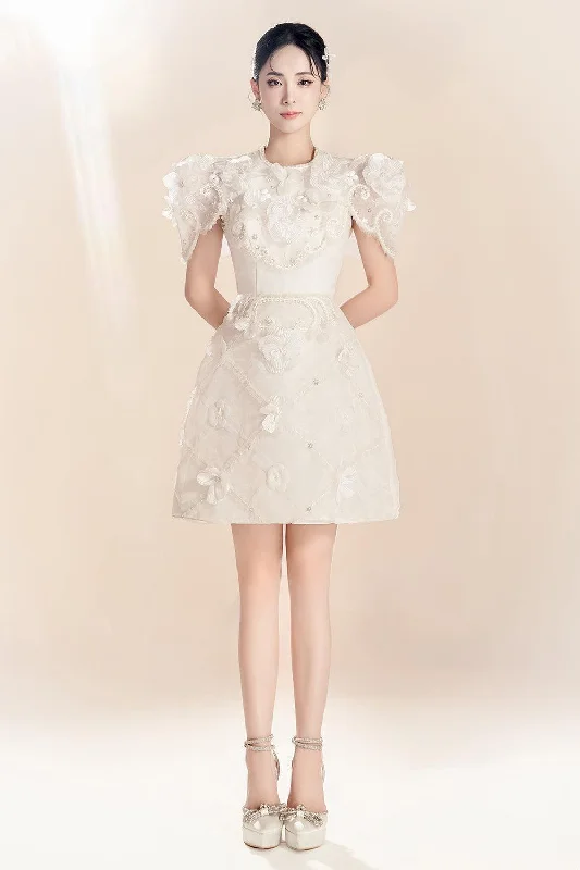 Mini dresses with patchwork designs for a unique style Juene A-line Round Neck Organza Mini Dress