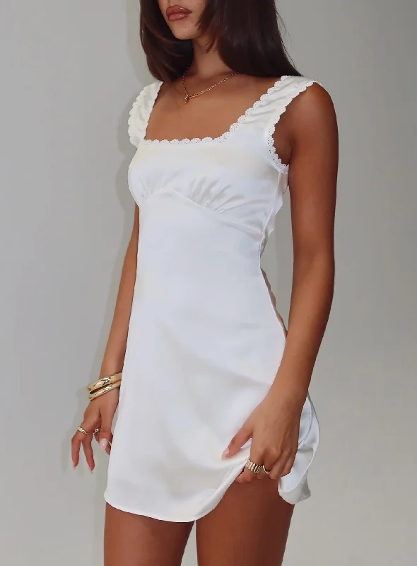 Mini dresses with button - down fronts Dasha Satin Mini Dress White