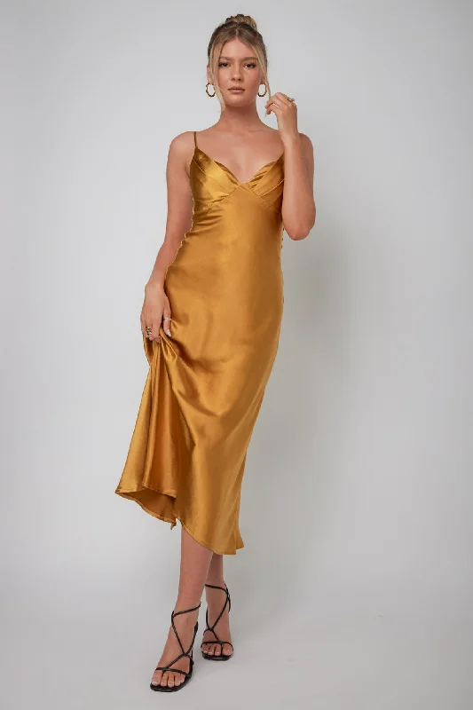 Midi dresses with geometric cutouts for a contemporary and edgy look Infinity Pintuck Bust Midi Dress Mustard Midi dresses with geometric cutouts for a contemporary and edgy look Infinity Pintuck Bust Midi Dress Mustard