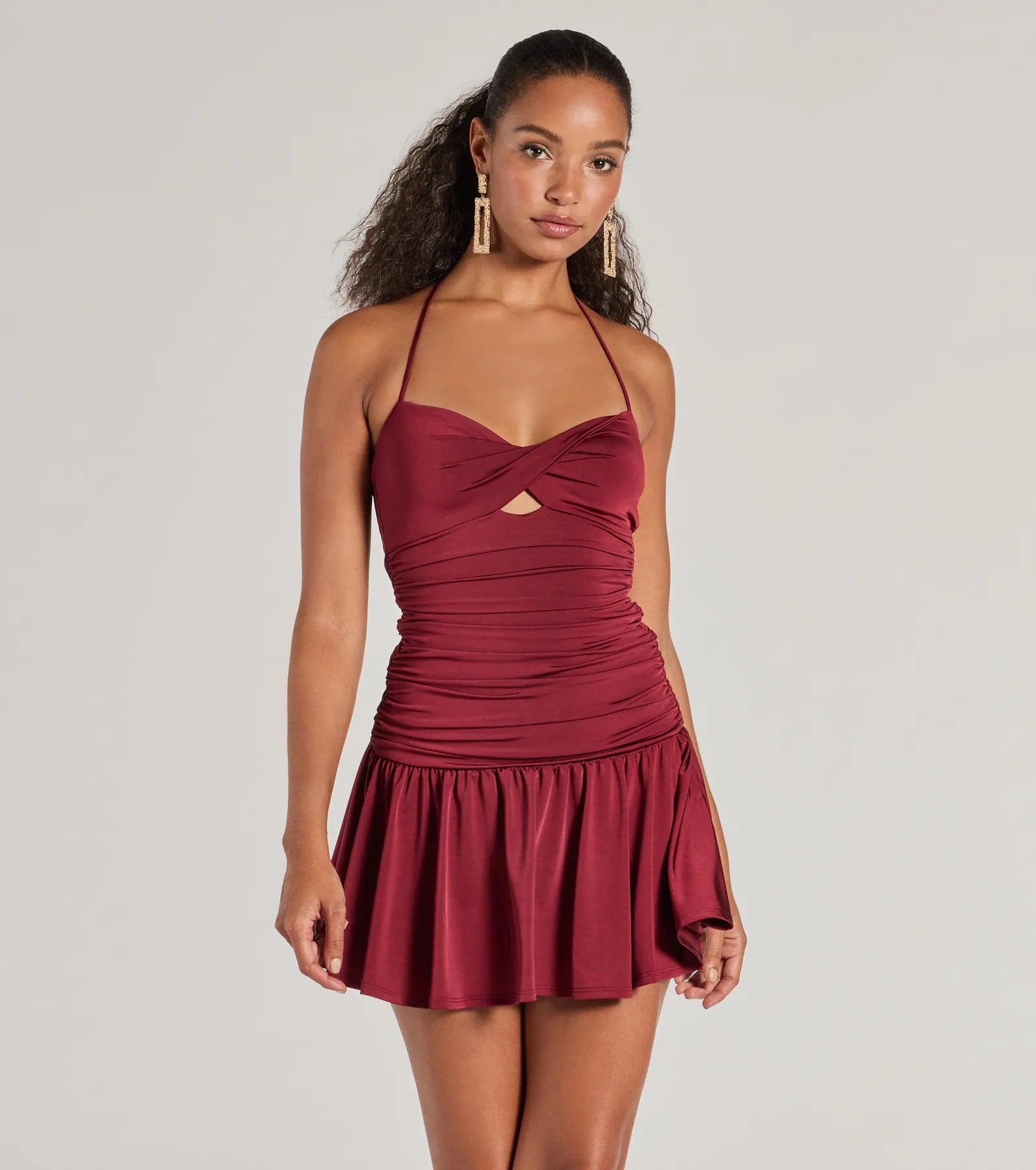 Linen mini dresses for a breathable summer option Flirty Flair Ruched Drop Waist Skater Dress Linen mini dresses for a breathable summer option Flirty Flair Ruched Drop Waist Skater Dress