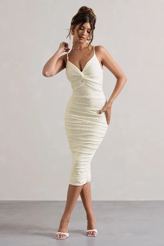 Midi dresses with belted waists to accentuate the figure Cannes | White Broderie Knit Strappy Twist Midi Dress Midi dresses with belted waists to accentuate the figure Cannes | White Broderie Knit Strappy Twist Midi Dress