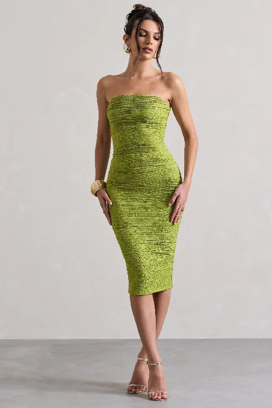 Midi dresses with belted waists to accentuate the figure Palau | Olive Green Crochet Bandeau Midi Dress Midi dresses with belted waists to accentuate the figure Palau | Olive Green Crochet Bandeau Midi Dress