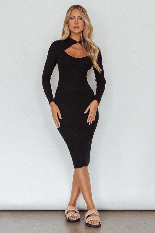 Sleeveless midi dresses with lace details for summer weddings Home Run Long Sleeve Collared Midi Dress Black Sleeveless midi dresses with lace details for summer weddings Home Run Long Sleeve Collared Midi Dress Black
