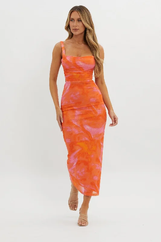 Midi dresses with pleated bodices for a classic and tailored look Dream Crush Lace-Up Back Side Split Maxi Dress Swirl Orange Midi dresses with pleated bodices for a classic and tailored look Dream Crush Lace-Up Back Side Split Maxi Dress Swirl Orange