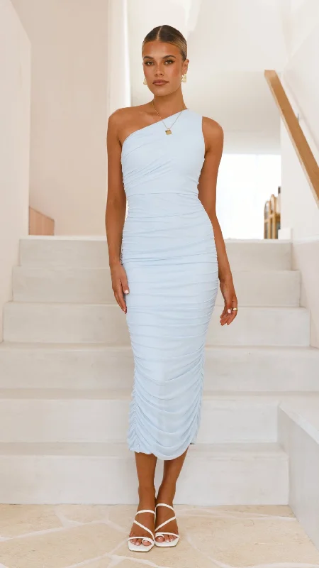 Midi dresses with empire waists for a flattering maternity option Natalia Midi Dress - Blue Midi dresses with empire waists for a flattering maternity option Natalia Midi Dress - Blue