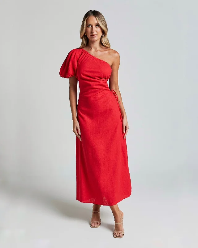 Midi dresses with geometric cutouts for a contemporary and edgy look HARPER MAXI DRESS -RED Midi dresses with geometric cutouts for a contemporary and edgy look HARPER MAXI DRESS -RED