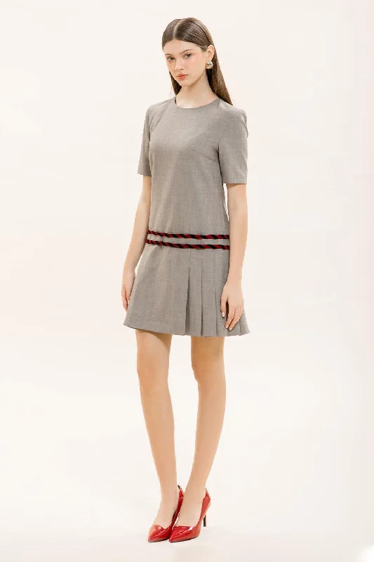 Mini dresses with cut - out details for a trendy look Giselle Drop Waist Round Neck Polyester Mini Dress Mini dresses with cut - out details for a trendy look Giselle Drop Waist Round Neck Polyester Mini Dress