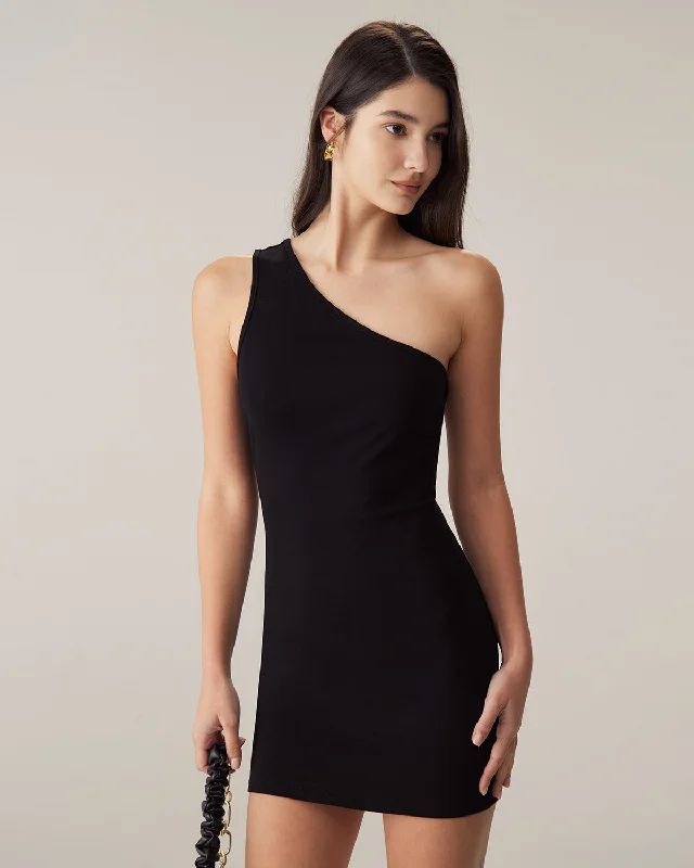 Mini dresses with keyhole necklines Black One Shoulder Bodycon Mini Dress