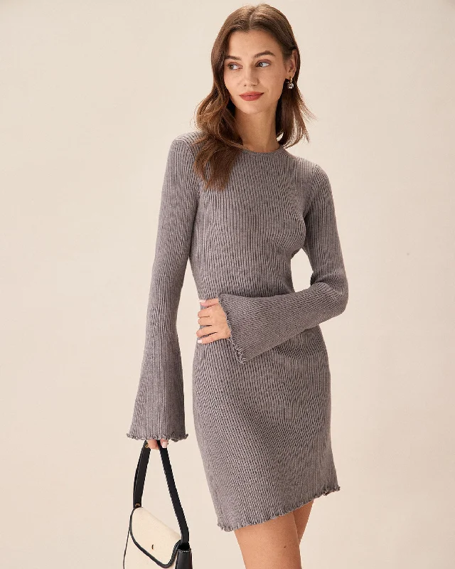 Mini dresses with V - necklines for a flattering shape Grey Boat Neck Sweater Mini Dress Mini dresses with V - necklines for a flattering shape Grey Boat Neck Sweater Mini Dress