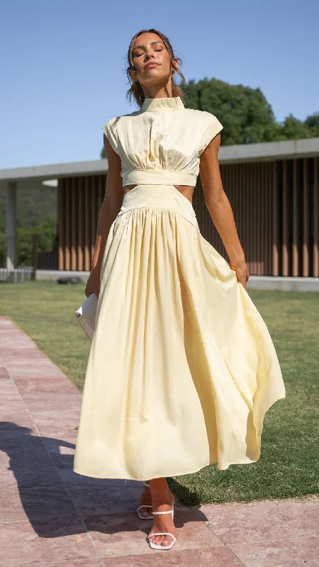 Midi dresses with pom - pom trims for a playful and festive look Cindie Midi Dress - Yellow Midi dresses with pom - pom trims for a playful and festive look Cindie Midi Dress - Yellow