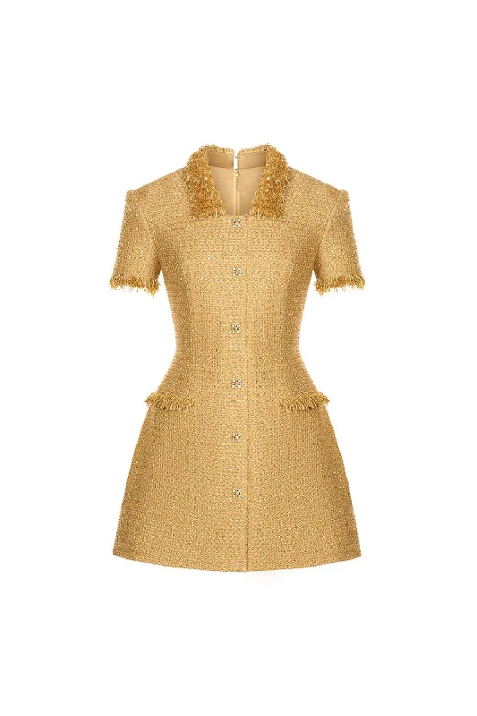 Mini dresses with polka dot patterns Gold Embellished Mini Dress