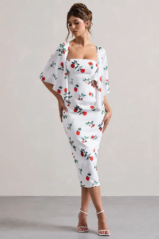 Midi dresses with cotton - blend materials for everyday comfort Bonita | Rose Print Cape-Sleeve Midi Dress Midi dresses with cotton - blend materials for everyday comfort Bonita | Rose Print Cape-Sleeve Midi Dress