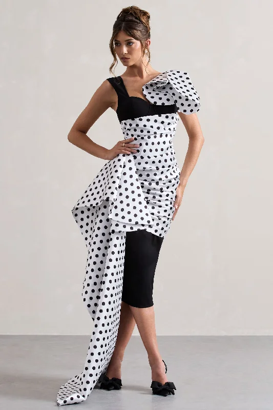 Midi dresses with cotton - blend materials for everyday comfort Unattainable | Black Polka Dot Wrap Midi Dress Volume Drape Midi dresses with cotton - blend materials for everyday comfort Unattainable | Black Polka Dot Wrap Midi Dress Volume Drape