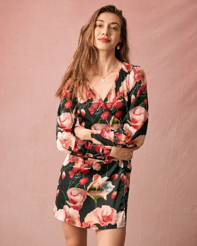 Mini dresses with empire waists for a flattering fit The V Neck Long Sleeve Floral Wrap Mini Dress Mini dresses with empire waists for a flattering fit The V Neck Long Sleeve Floral Wrap Mini Dress