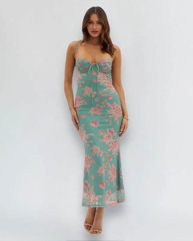 Midi dresses with metallic threads for a glamorous evening event MAIA MAXI DRESS -GREEN/RED FLORAL Midi dresses with metallic threads for a glamorous evening event MAIA MAXI DRESS -GREEN/RED FLORAL