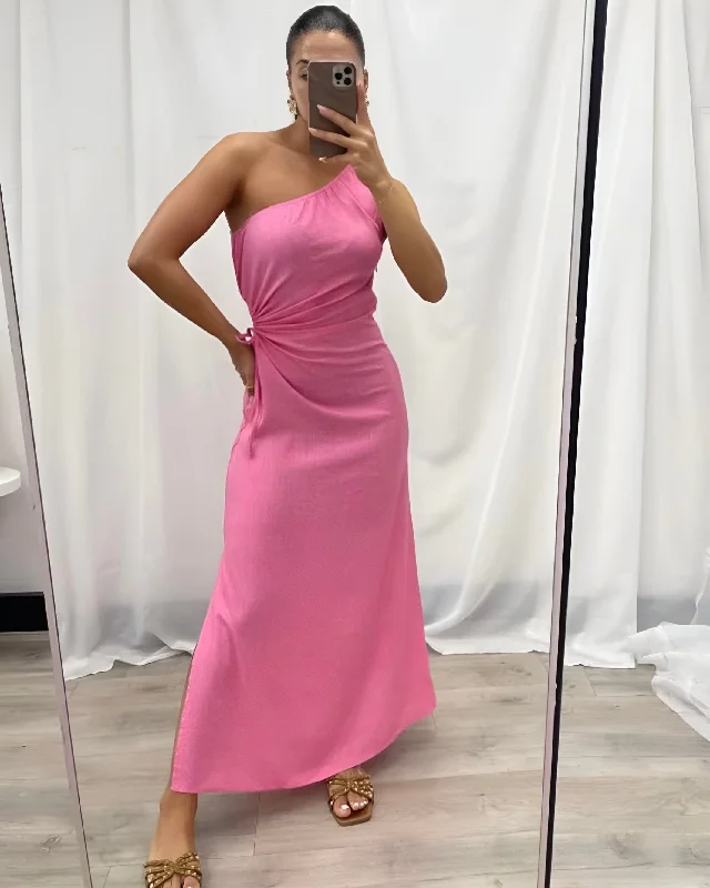 Plaid midi dresses for a fall - themed family gathering ANGELIKI MIDI DRESS -PINK
