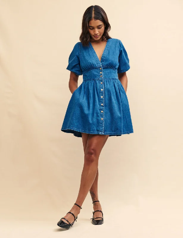 Mini dresses with side slits for a sexy appeal Blue Denim Starlight Mini Dress