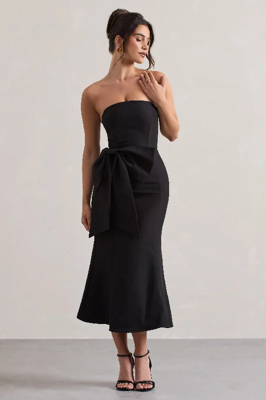 Midi dresses with gathered skirts for a full and flowing silhouette To Me | Black Bandeau Midi Dress With Oversized Bow Midi dresses with gathered skirts for a full and flowing silhouette To Me | Black Bandeau Midi Dress With Oversized Bow
