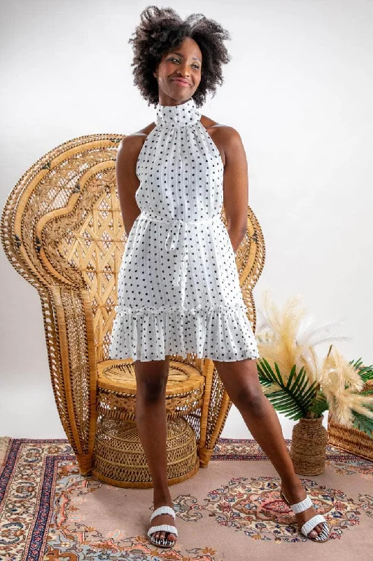 Plaid mini dresses for fall fashion Spotty Halter Neck Dress