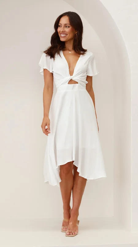 Midi dresses with one - shoulder designs for a modern and asymmetric style Sunny Daze Dress - White Midi dresses with one - shoulder designs for a modern and asymmetric style Sunny Daze Dress - White