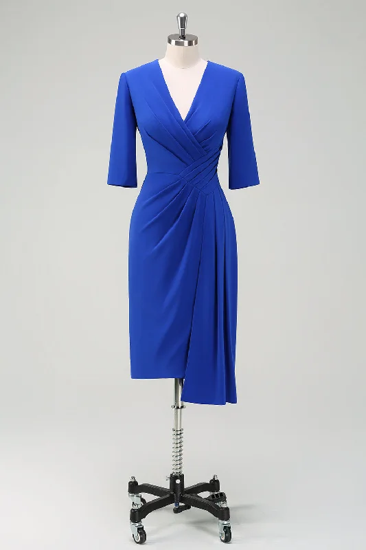 Midi dresses with ruched bodices for a feminine and fitted feel Royal Blue V-Neck Pleated Bodycon Cocktail Party Dress Midi dresses with ruched bodices for a feminine and fitted feel Royal Blue V-Neck Pleated Bodycon Cocktail Party Dress