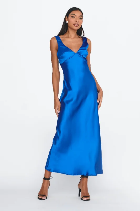 Midi dresses with cold - shoulder cutouts for a trendy style Jelena Draped Back Maxi Dress Sapphire Midi dresses with cold - shoulder cutouts for a trendy style Jelena Draped Back Maxi Dress Sapphire