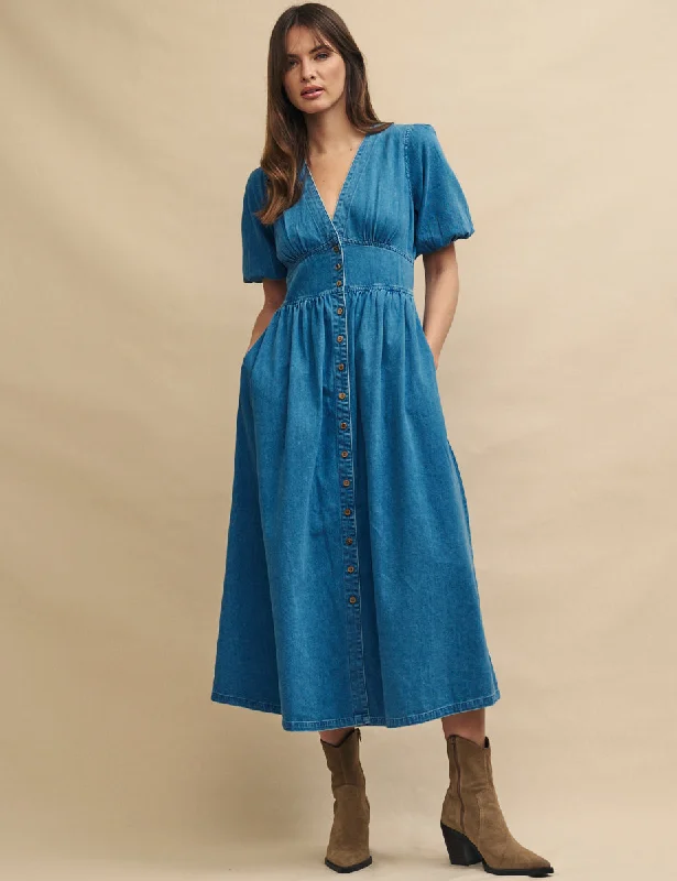 Mini dresses with high - low hems for a modern twist Mid Wash Blue Denim Starlight Midi Dress Mini dresses with high - low hems for a modern twist Mid Wash Blue Denim Starlight Midi Dress