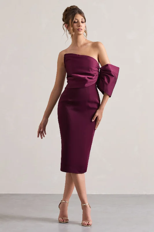 Midi dresses with pleated skirts for a timeless and elegant appeal Perception | Plum Asymmetric One-Sleeve Midi Dress Midi dresses with pleated skirts for a timeless and elegant appeal Perception | Plum Asymmetric One-Sleeve Midi Dress