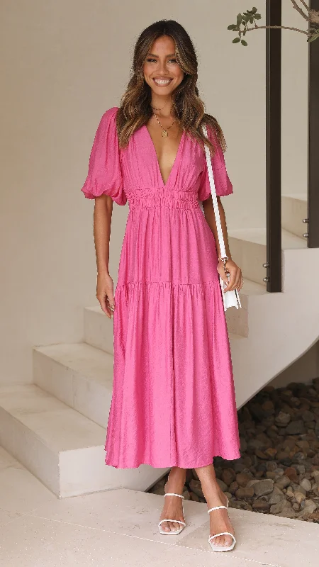 Midi dresses with ruffled bodices for a more pronounced feminine look Erin Midi Dress - Pink Midi dresses with ruffled bodices for a more pronounced feminine look Erin Midi Dress - Pink