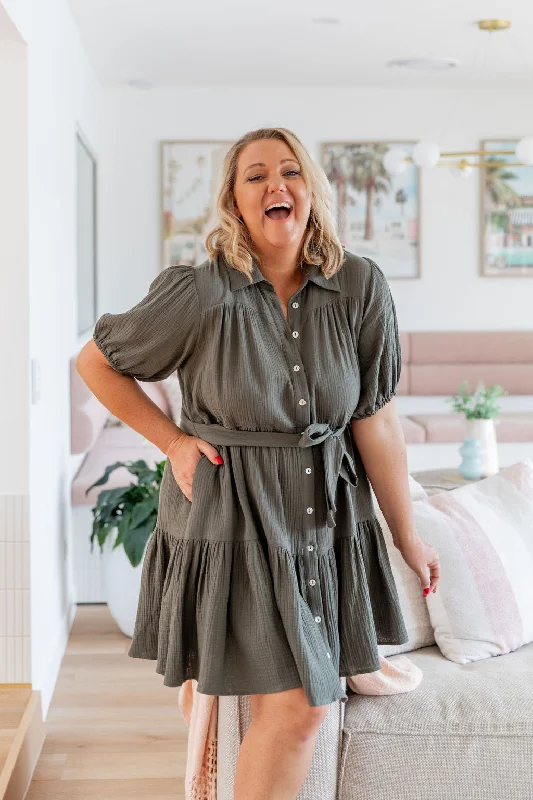 Mini dresses with criss - cross backs for a flirty look Mali Dress in Khaki