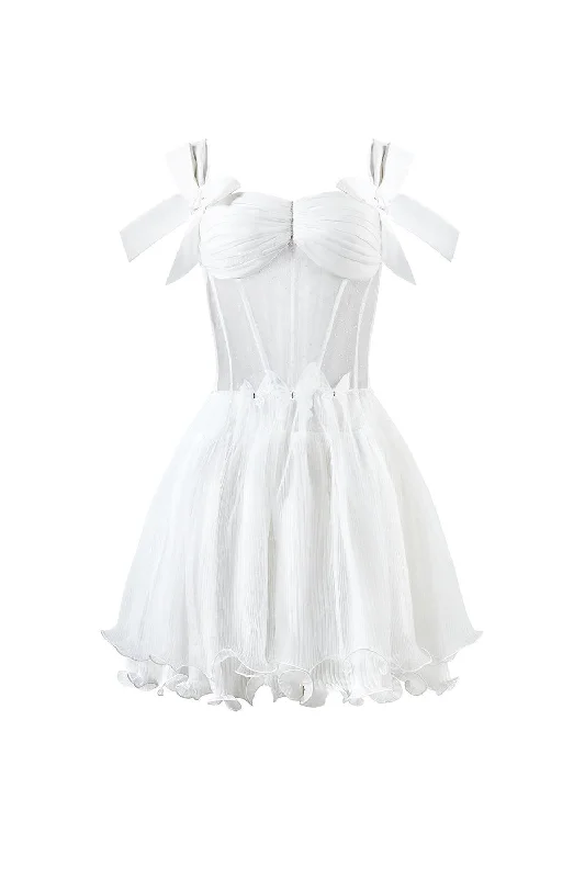 Polyester mini dresses for easy care Pixie A-line Layered Mesh Silk Mini Dress