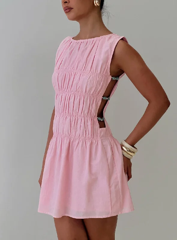 Floral print mini dresses for summer parties Evony Shirred Mini Dress Pink