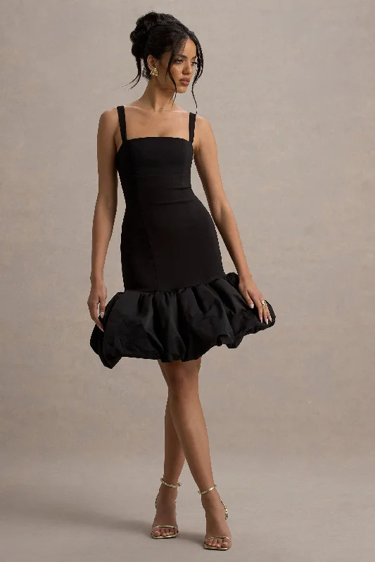 Midi dresses with button - front designs for a classic touch Jacque | Black Drop-Waist Midi Dress With Volume Hem Midi dresses with button - front designs for a classic touch Jacque | Black Drop-Waist Midi Dress With Volume Hem