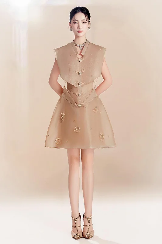 Mini dresses with puff sleeves for a vintage look Hestiara A-line V-Neck Organza Mini Dress Mini dresses with puff sleeves for a vintage look Hestiara A-line V-Neck Organza Mini Dress