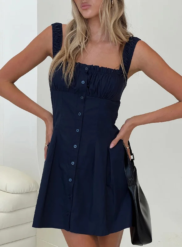 Mini dresses with polka dot patterns Wait For You Mini Dress Navy