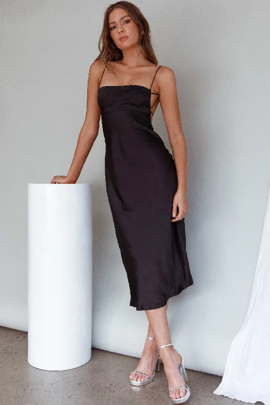 Midi dresses with button - front designs for a classic touch Dolce Life Low Back Midi Dress Black Midi dresses with button - front designs for a classic touch Dolce Life Low Back Midi Dress Black