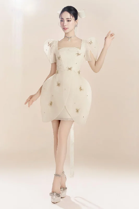 Mini dresses with criss - cross backs for a flirty look Liliace Tulip Square Neck Organza Mini Dress Mini dresses with criss - cross backs for a flirty look Liliace Tulip Square Neck Organza Mini Dress