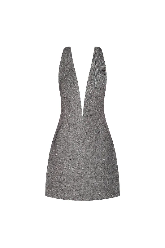 Mini dresses with patchwork designs for a unique style Lucca A-line Plunge Neck Tweed Mini Dress Mini dresses with patchwork designs for a unique style Lucca A-line Plunge Neck Tweed Mini Dress