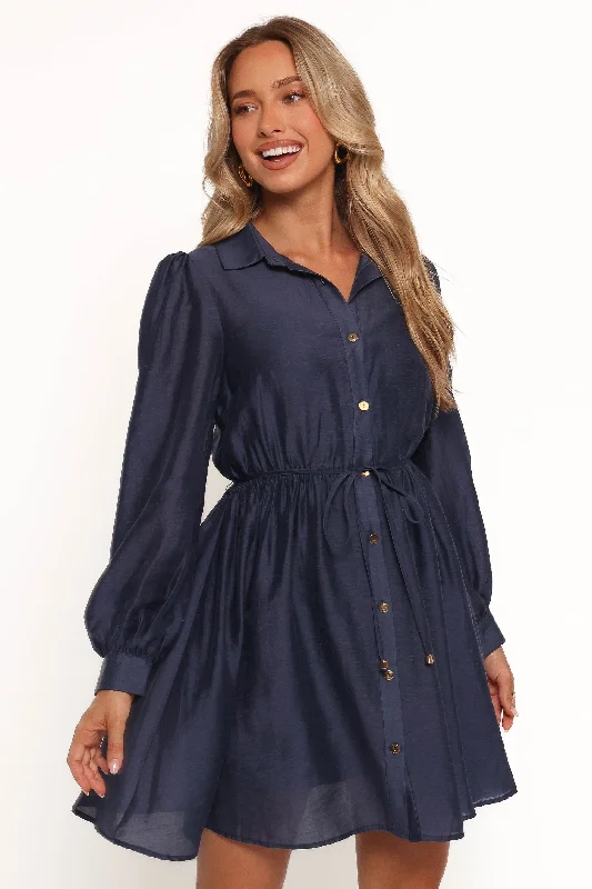 Leather mini dresses for a edgy style Everett Long Sleeve Mini Dress - Navy
