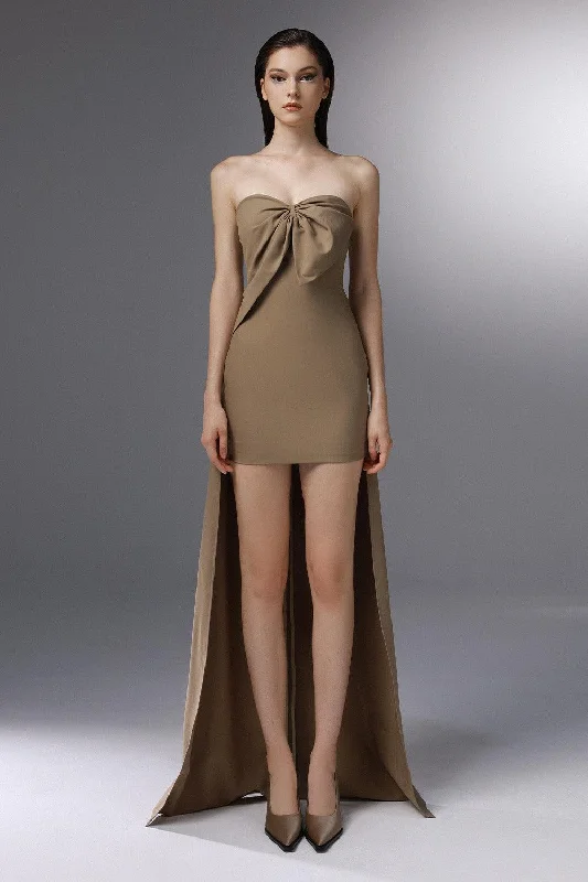 Mini dresses with fringe for a bohemian style Gliding Strapless Back Zipper Wool Cotton High-low Dress Mini dresses with fringe for a bohemian style Gliding Strapless Back Zipper Wool Cotton High-low Dress