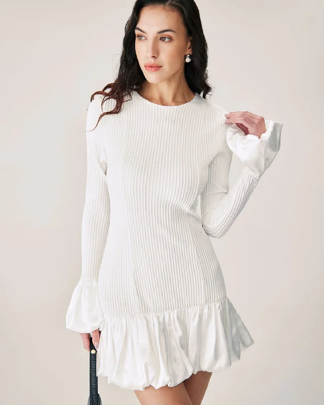 Mini dresses with mesh panels for a sexy and trendy look White Splicing Sweater Mini Dress Mini dresses with mesh panels for a sexy and trendy look White Splicing Sweater Mini Dress
