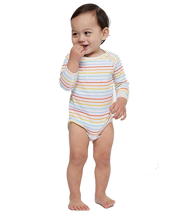 Women's cropped sweatshirt with a lace - trimmed hem for a romantic look4421RS - Rabbit Skins Infant Long Sleeve Jersey Bodysuit | Rainbow Stripe