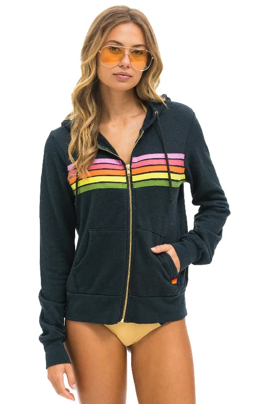 Women's color - block hoodie combining bold hues for a fashion - forward statement5 STRIPE HOODIE - CHARCOAL // PINK // GREEN Women's color - block hoodie combining bold hues for a fashion - forward statement5 STRIPE HOODIE - CHARCOAL // PINK // GREEN