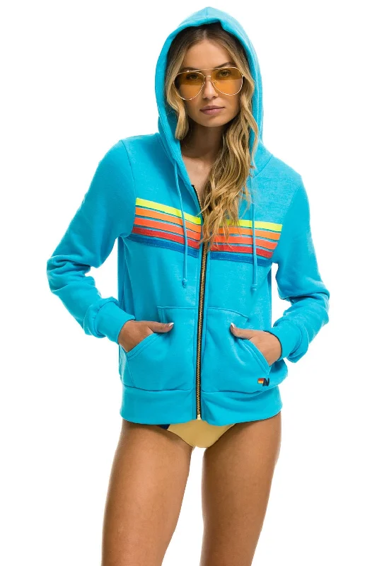 Women's oversized cropped hoodie with drawstrings for a trendy look5 STRIPE HOODIE - NEON BLUE // NEON RAINBOW